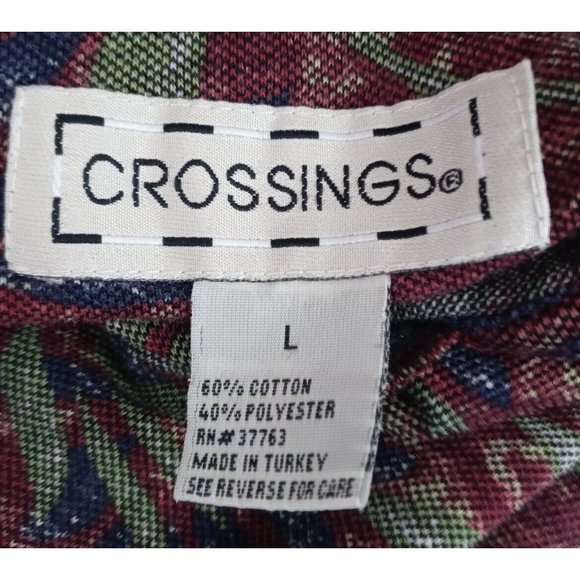 Crossings Polo Shirt With Floral Leafy Design Size Large - Picture 3 of 4